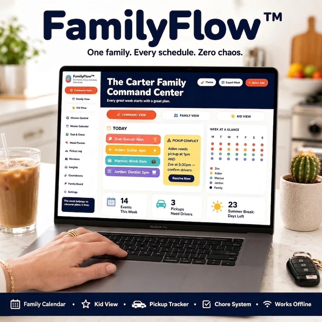 FamilyFlow™ Family Schedule App — Calendar, Chores & Pickups for Windows & Mac