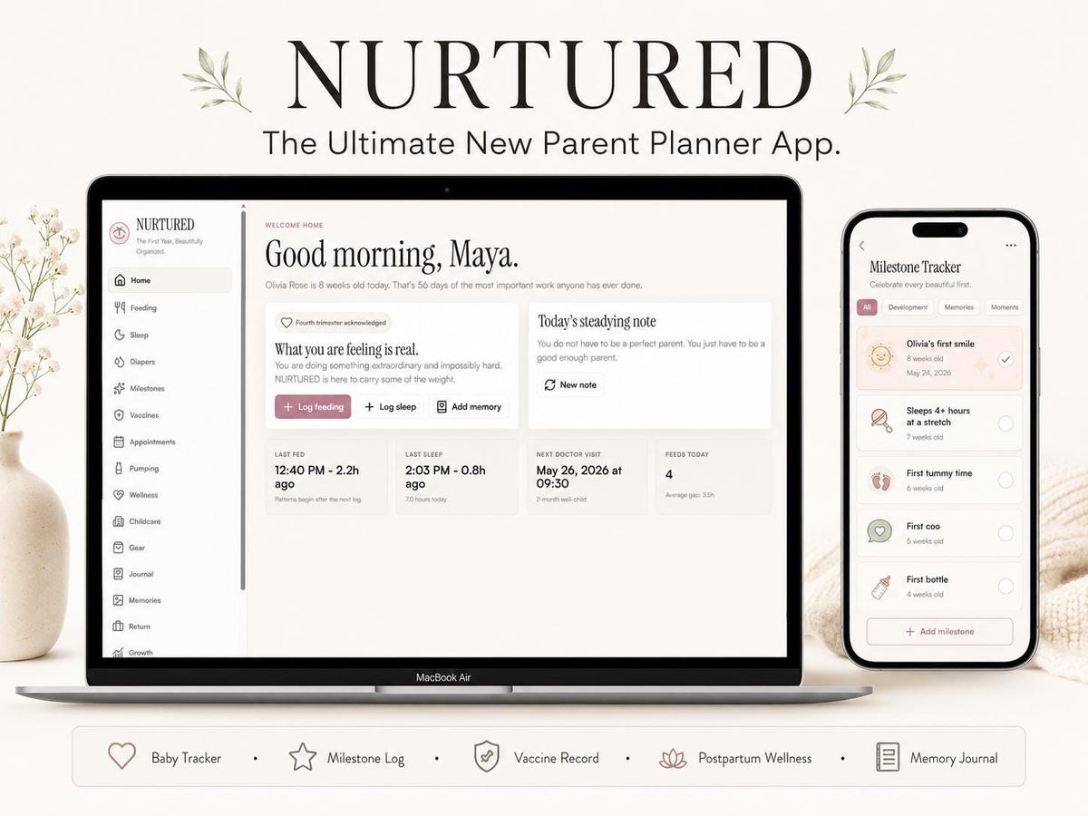 NURTURED new parent planning offline HTML mini app dashboard