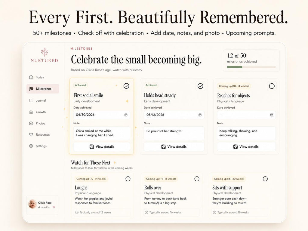 NURTURED new parent planning offline HTML mini app feature screen 4