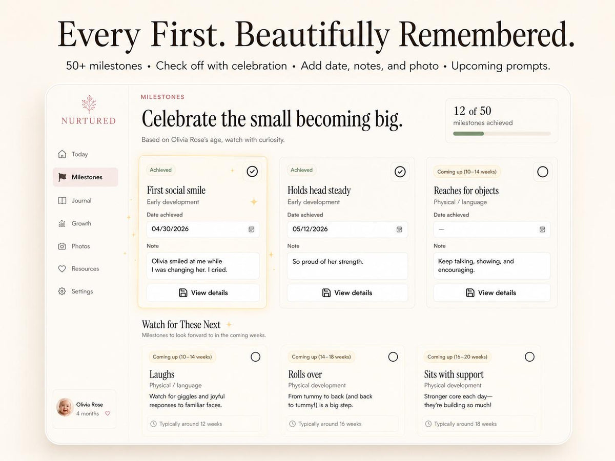 NURTURED new parent planning offline HTML mini app feature screen 4