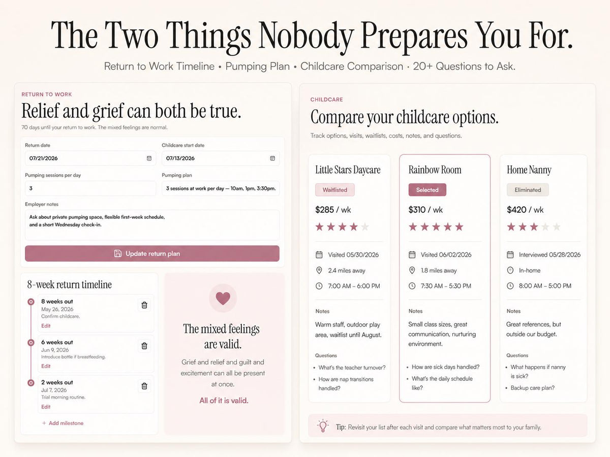 NURTURED new parent planning offline HTML mini app feature screen 8