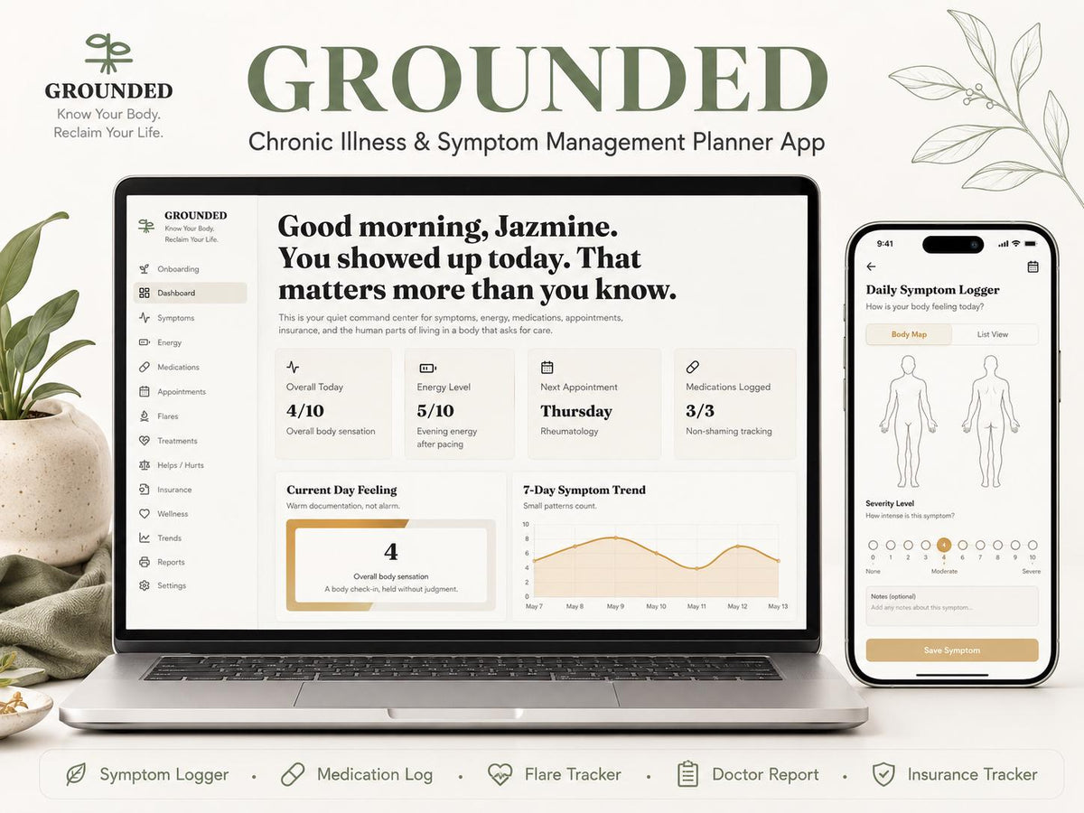GROUNDED chronic illness tracking offline HTML mini app dashboard