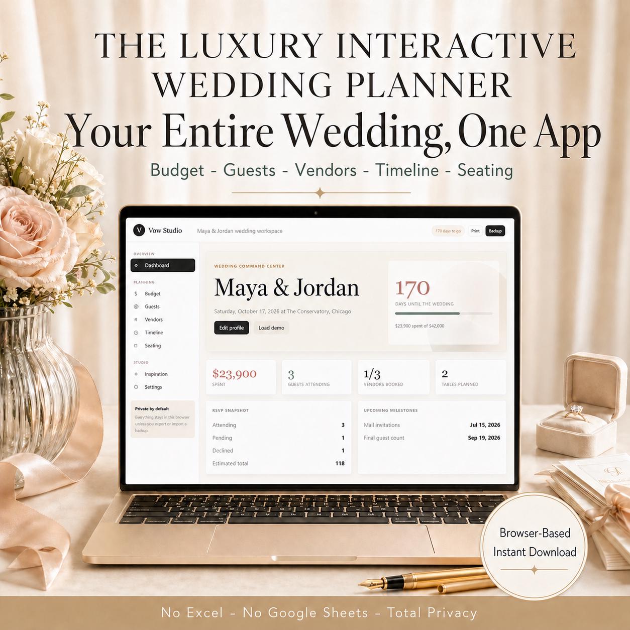 Interactive Wedding Planner wedding planning offline HTML mini app dashboard
