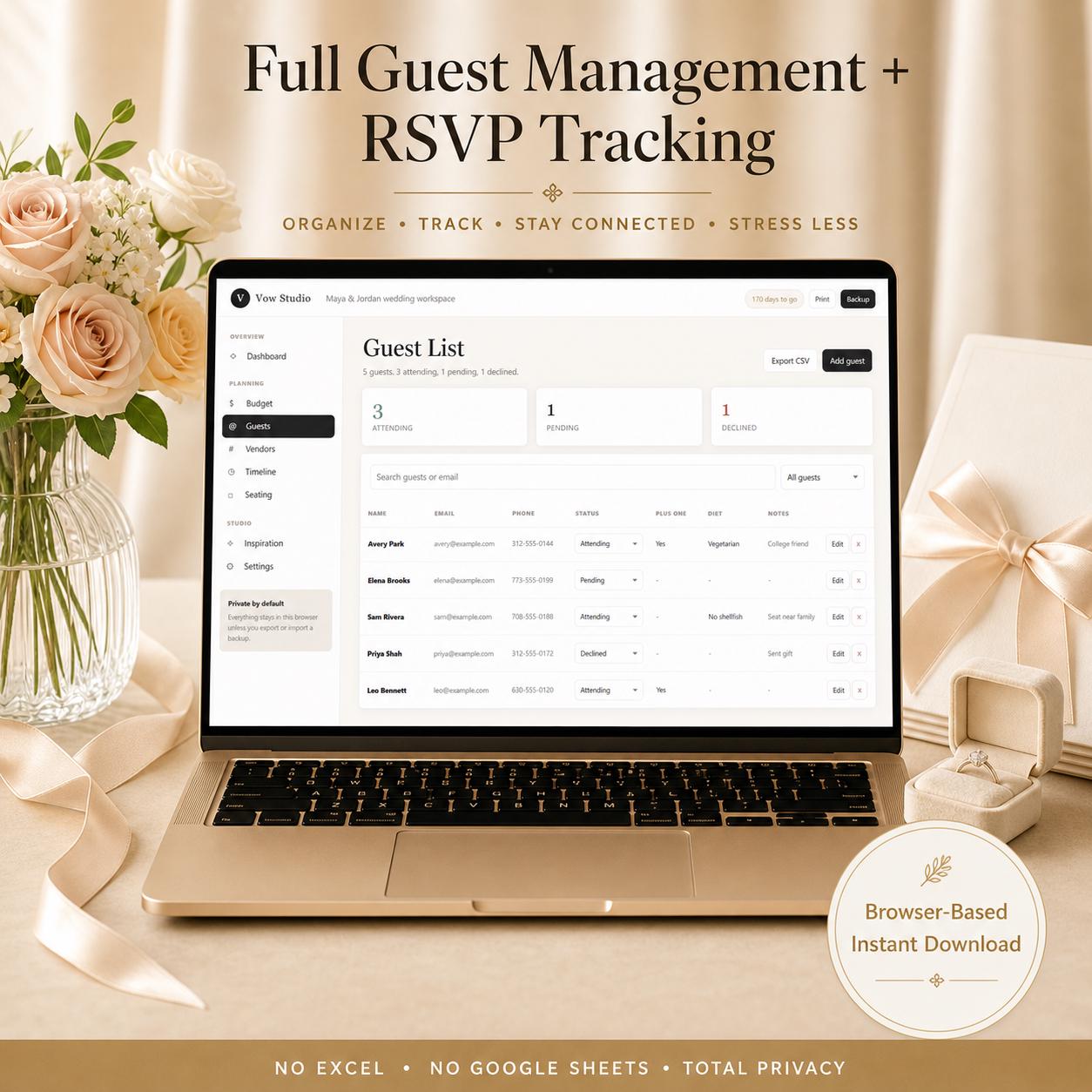 Interactive Wedding Planner wedding planning offline HTML mini app feature screen 3