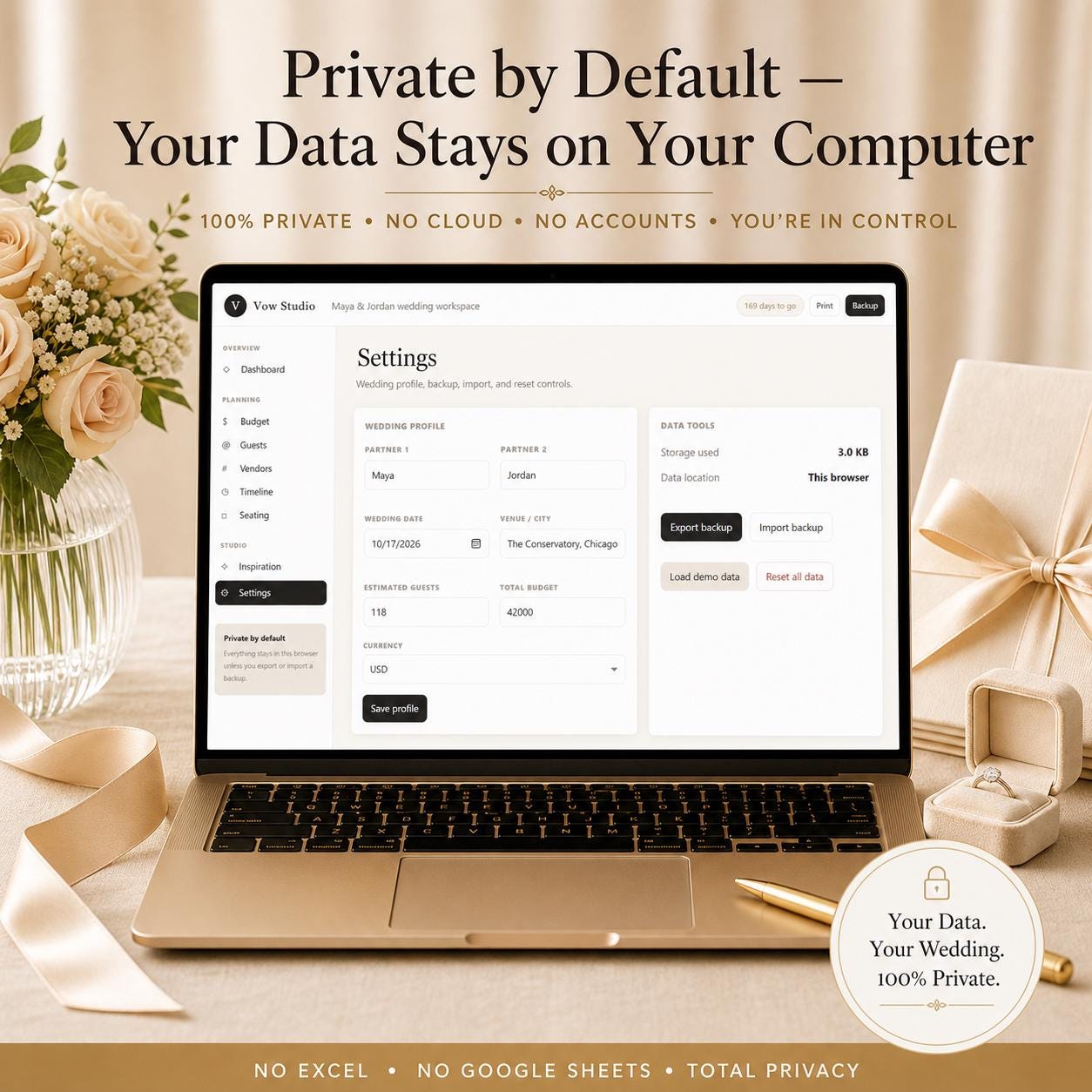 Interactive Wedding Planner wedding planning offline HTML mini app feature screen 8