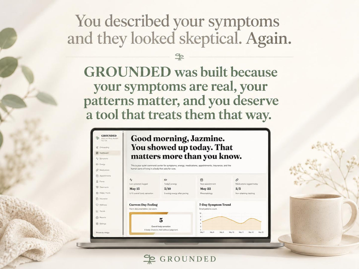 GROUNDED chronic illness tracking offline HTML mini app feature screen 2