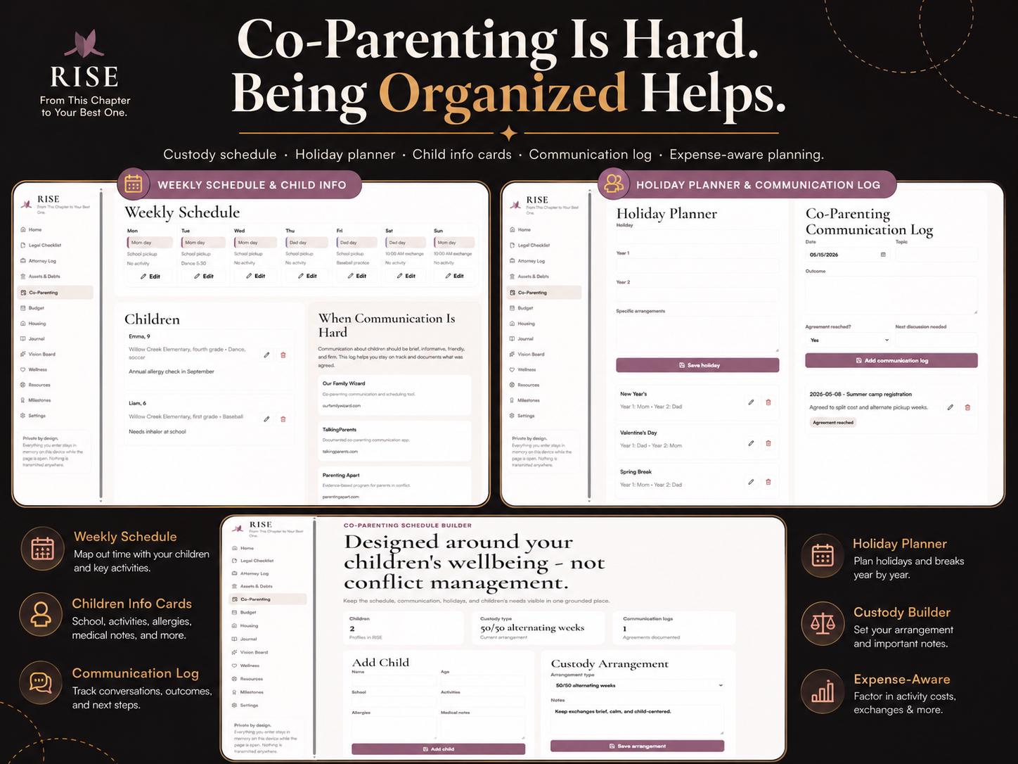 RISE divorce planning offline HTML mini app feature screen 5