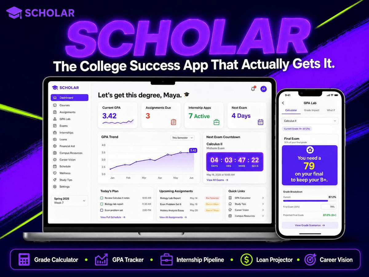 SCHOLAR college planning offline HTML mini app dashboard