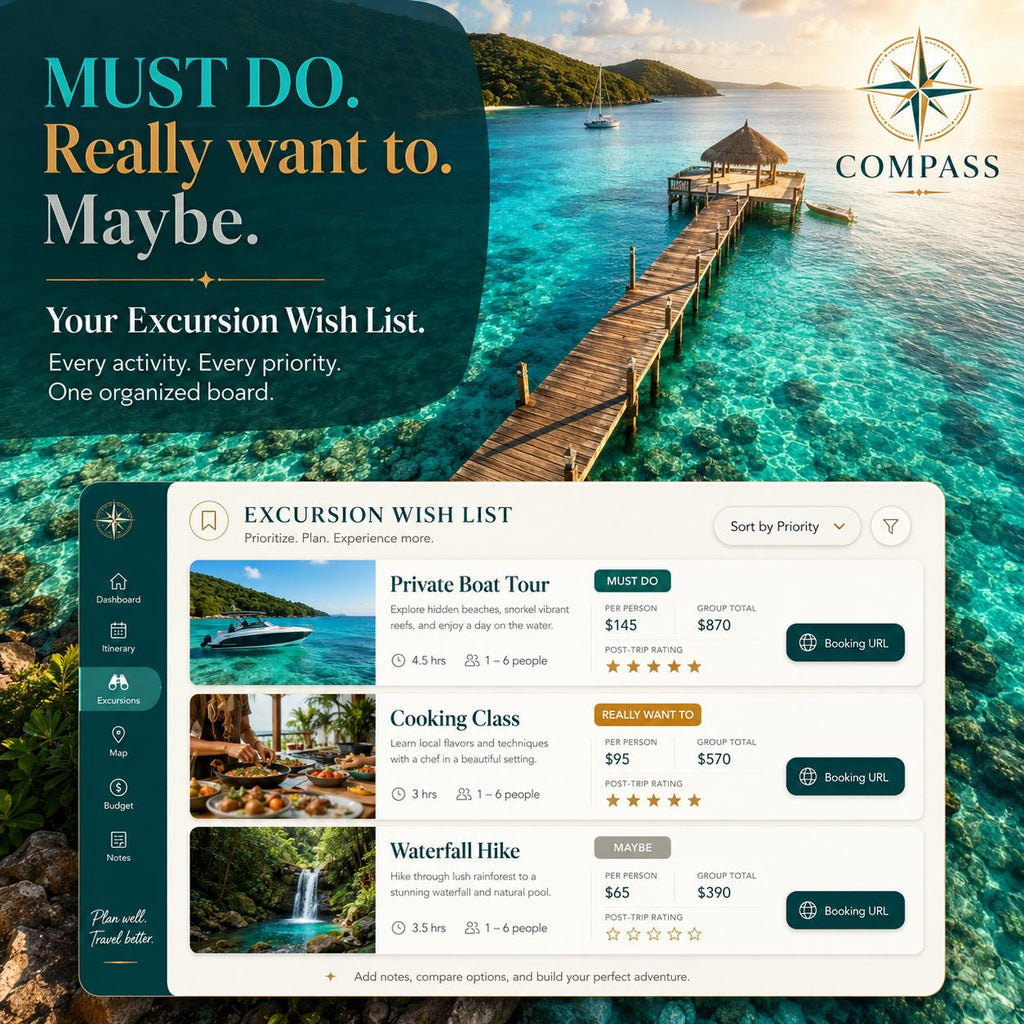 COMPASS luxury travel planning offline HTML mini app feature screen 4