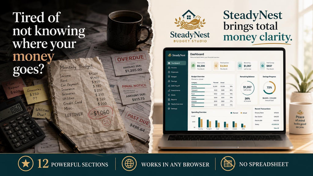 SteadyNest Budget Studio budget planning offline HTML mini app feature screen 2
