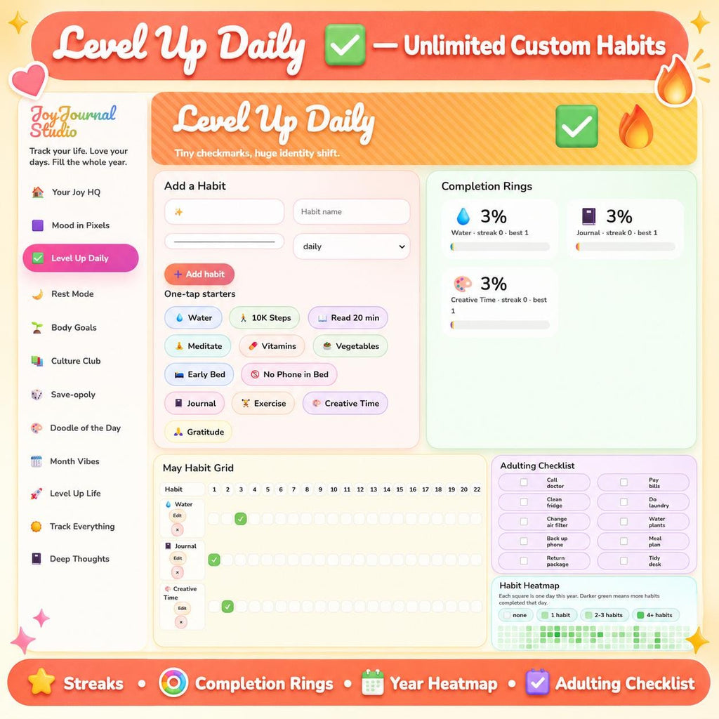 JoyJournal Studio personal growth journal offline HTML mini app feature screen 3