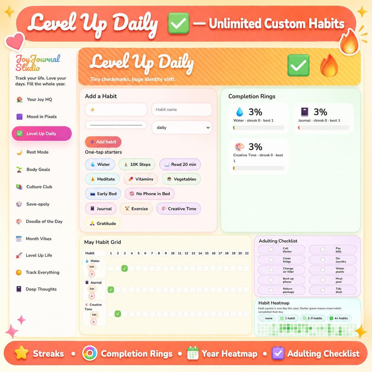 JoyJournal Studio personal growth journal offline HTML mini app feature screen 3