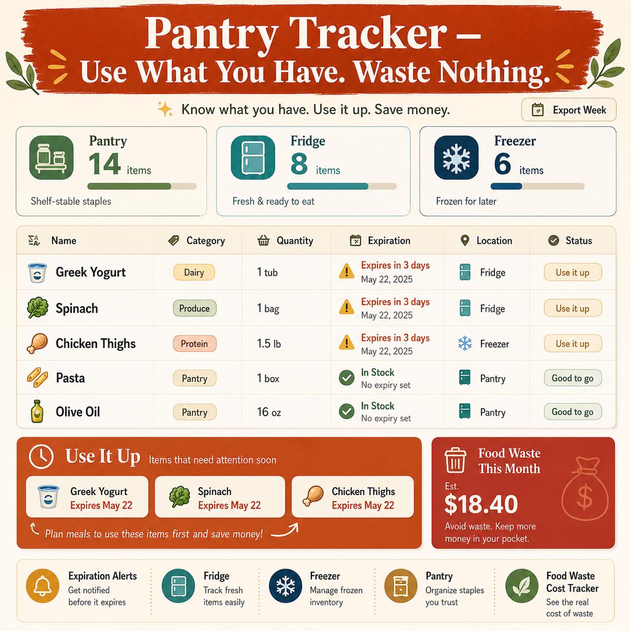 PantryPlan™ meal planning offline HTML mini app feature screen 4