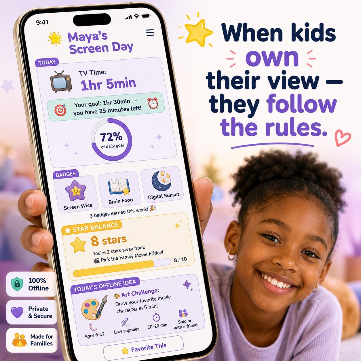 ScreenWise Kids™ screen time management offline HTML mini app feature screen 3