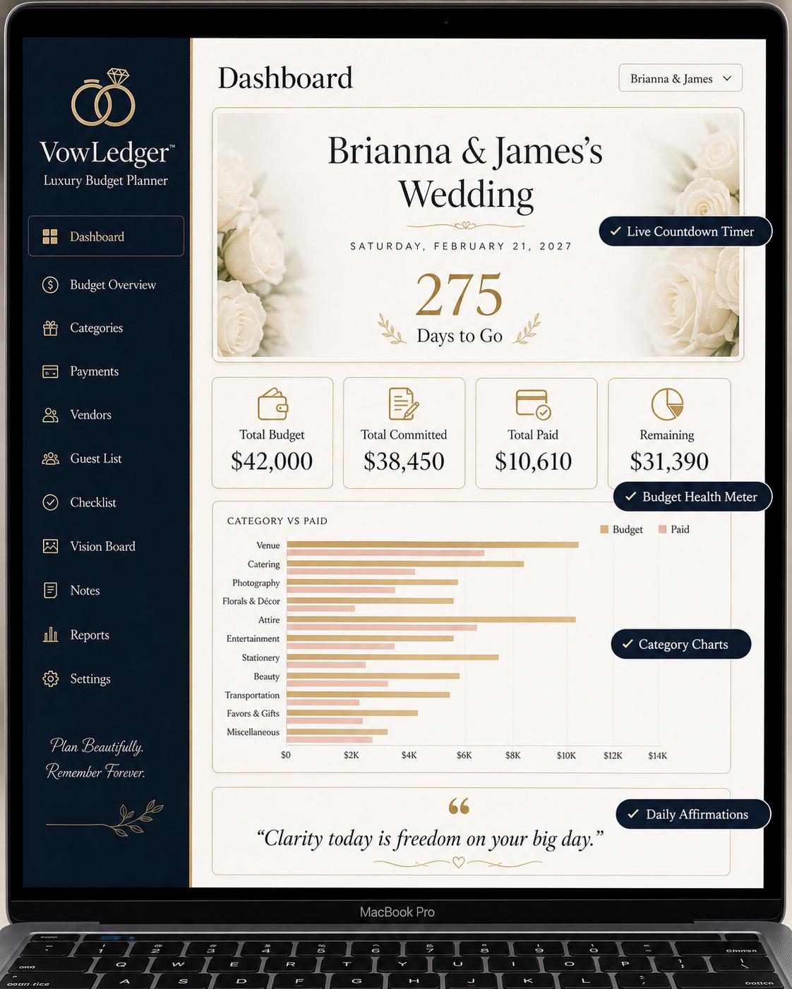 VowLedger™ wedding budgeting offline HTML mini app feature screen 2