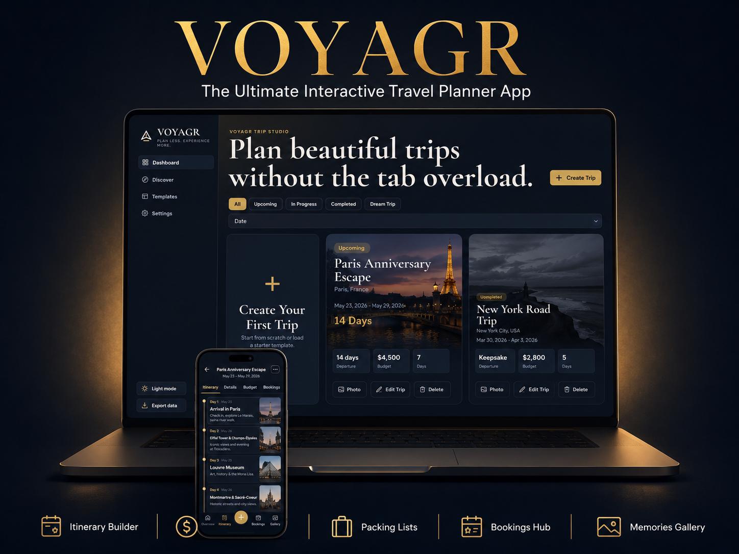 VOYAGR vacation planning offline HTML mini app dashboard
