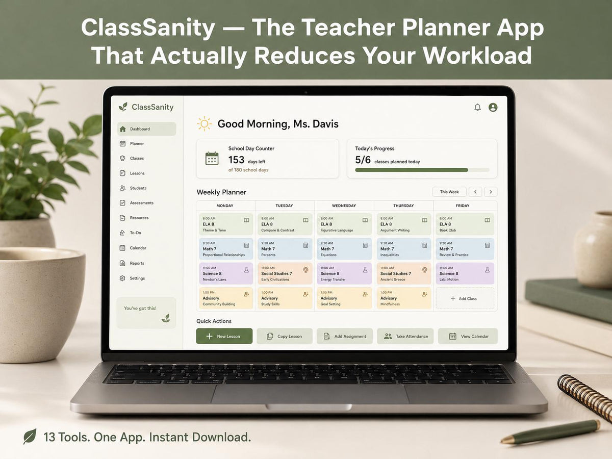 ClassSanity teacher planning offline HTML mini app dashboard