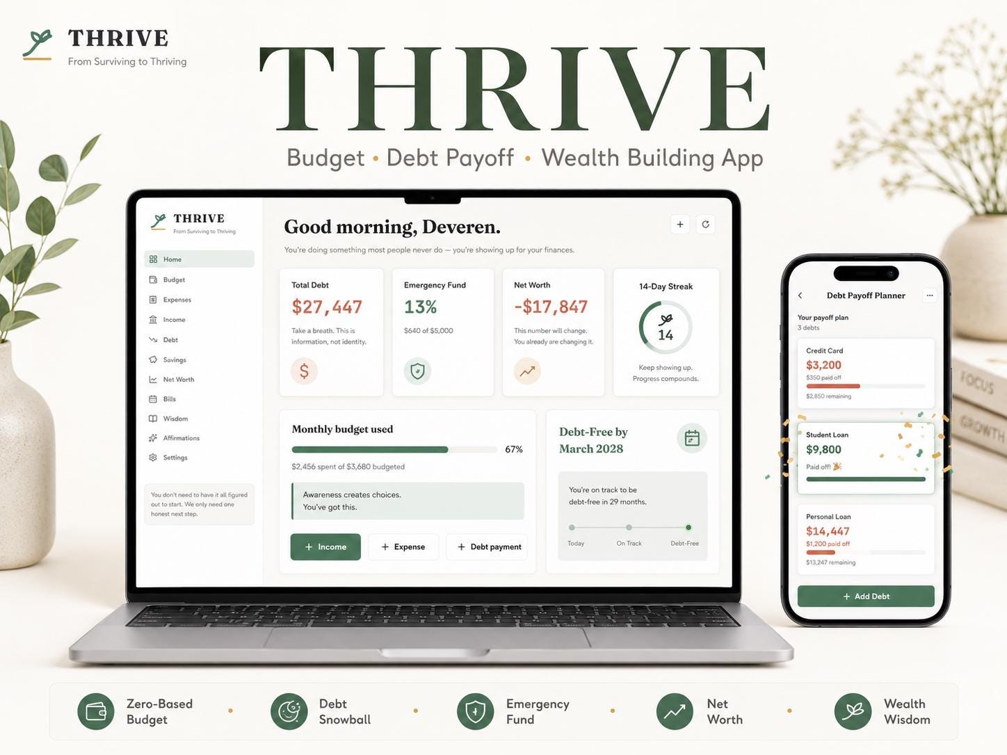 THRIVE Budget Planner zero-based budgeting offline HTML mini app dashboard