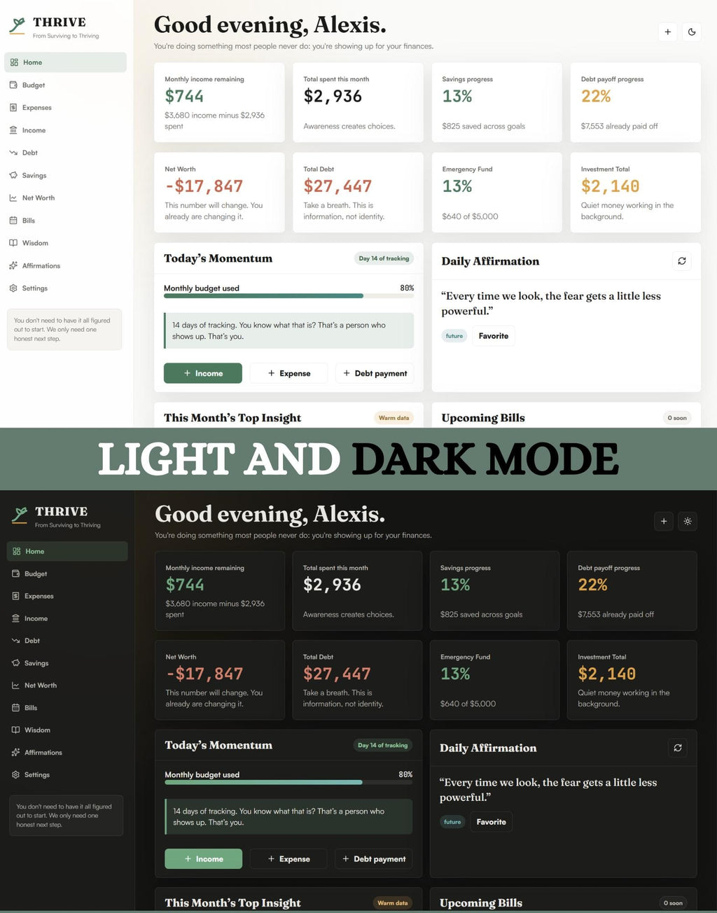 THRIVE Budget Planner zero-based budgeting offline HTML mini app feature screen 2