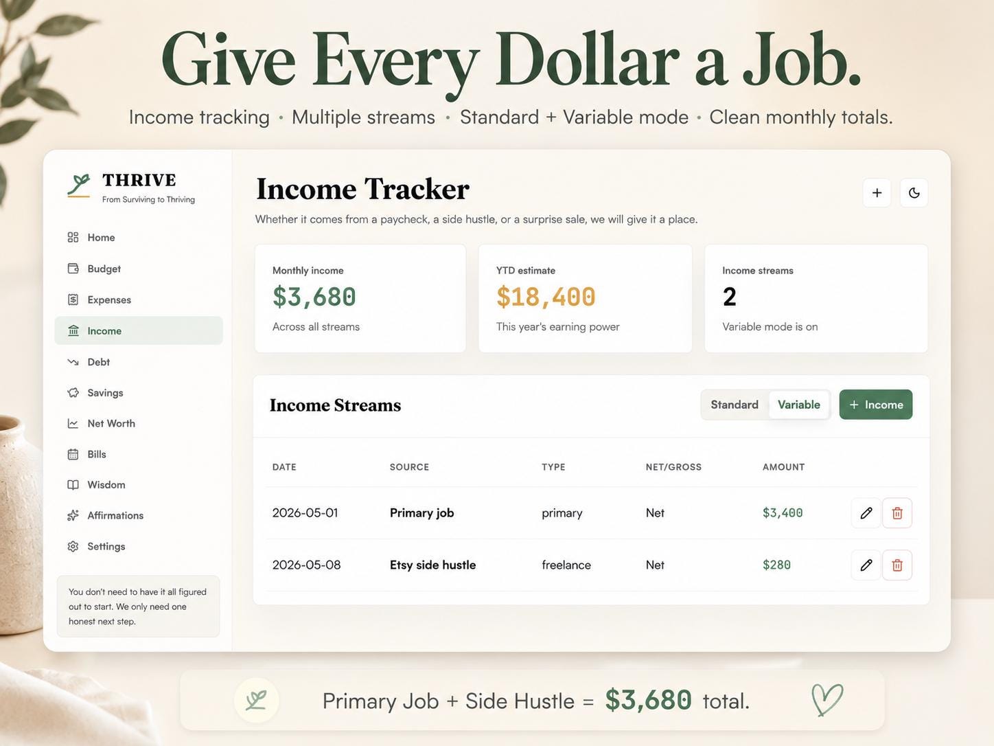 THRIVE Budget Planner zero-based budgeting offline HTML mini app feature screen 5