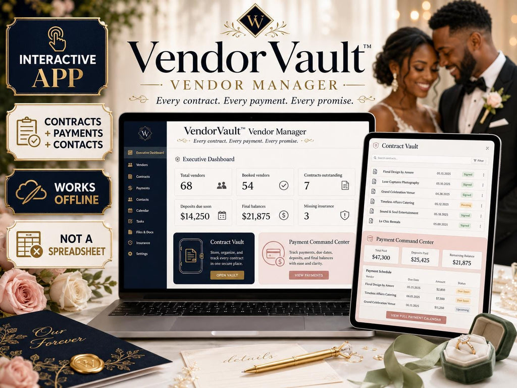 VendorVault wedding vendor management offline HTML mini app dashboard