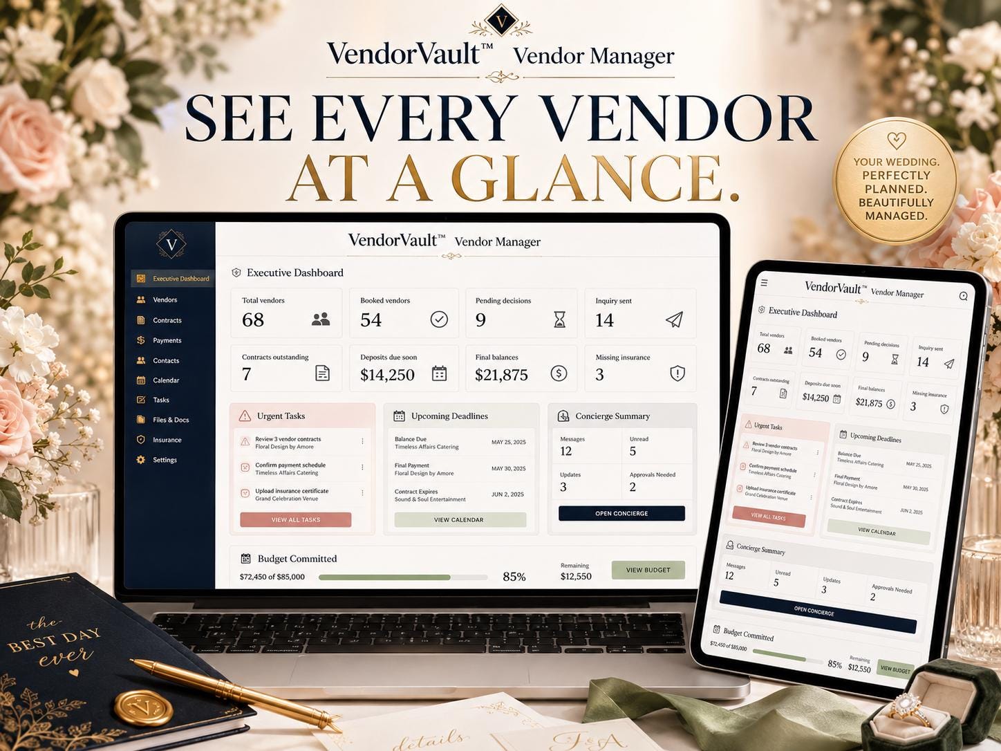 VendorVault wedding vendor management offline HTML mini app feature screen 2
