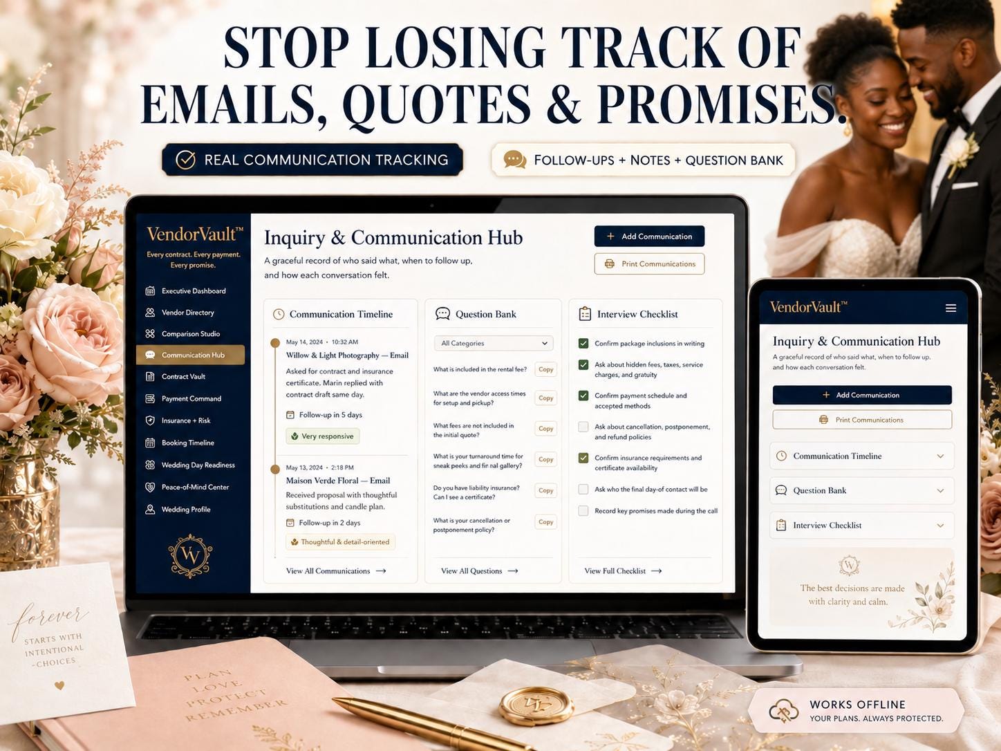 VendorVault wedding vendor management offline HTML mini app feature screen 5