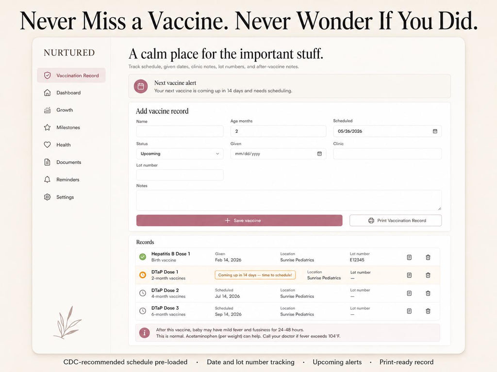 NURTURED new parent planning offline HTML mini app feature screen 5