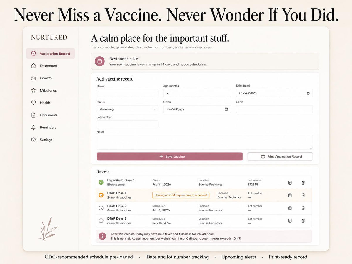 NURTURED new parent planning offline HTML mini app feature screen 5