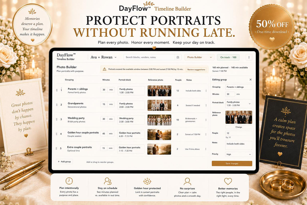 DayFlow™ wedding timeline offline HTML mini app feature screen 6