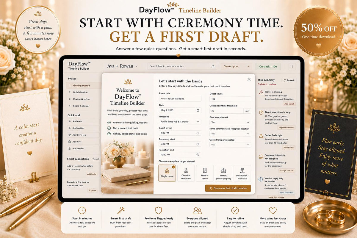 DayFlow™ wedding timeline offline HTML mini app feature screen 9