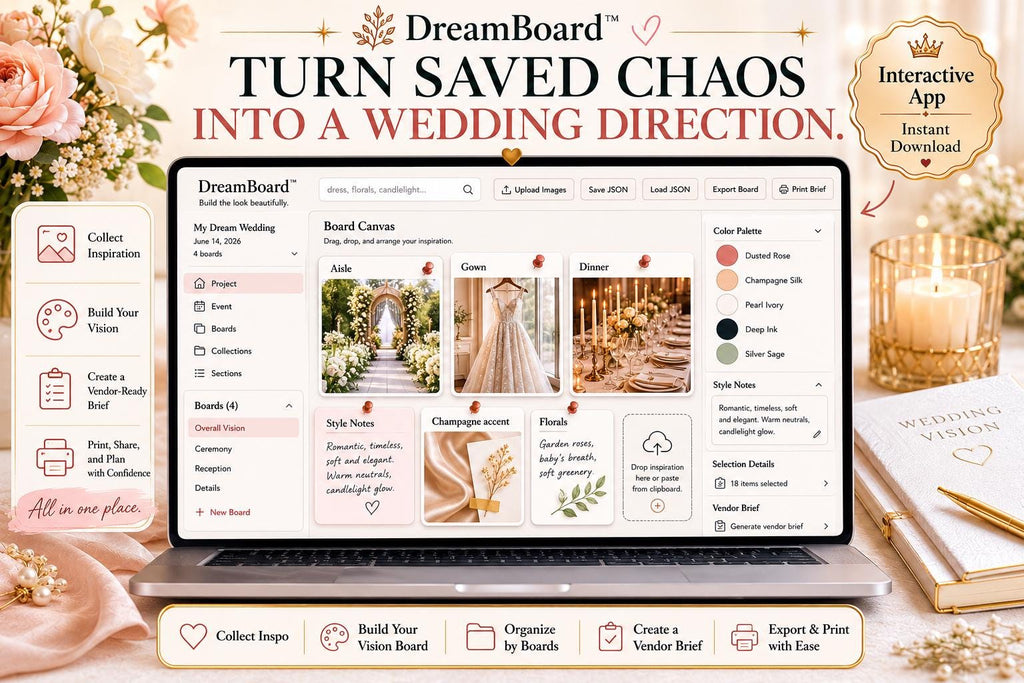 DreamBoard™ wedding vision board offline HTML mini app dashboard