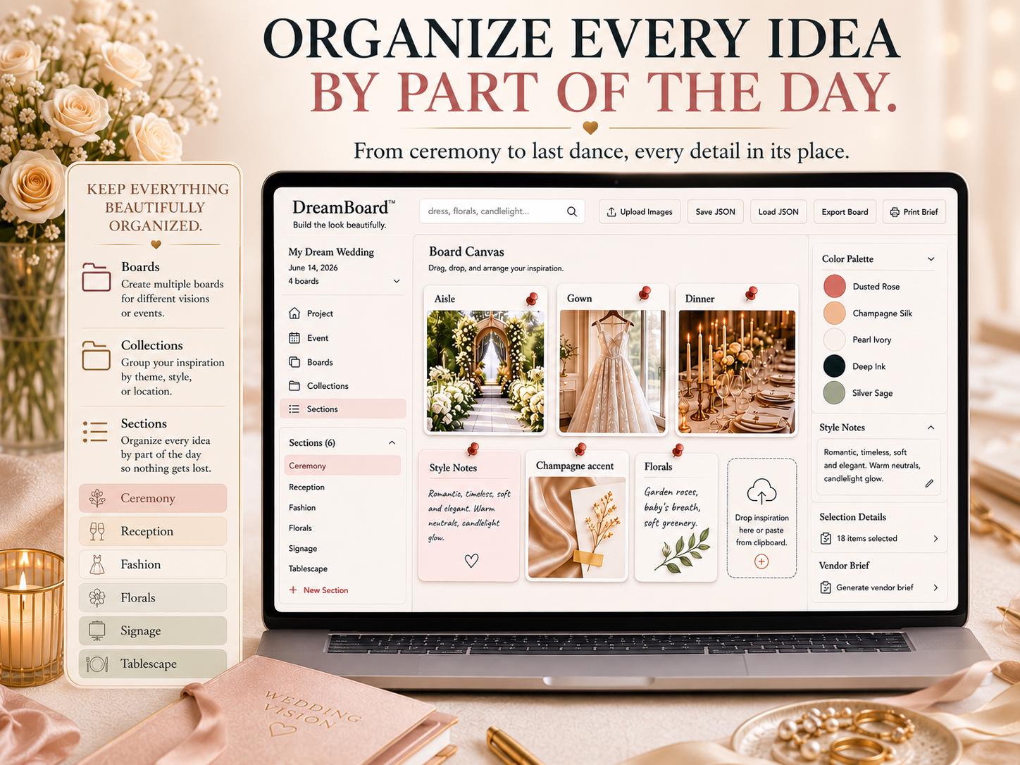 DreamBoard™ wedding vision board offline HTML mini app feature screen 4