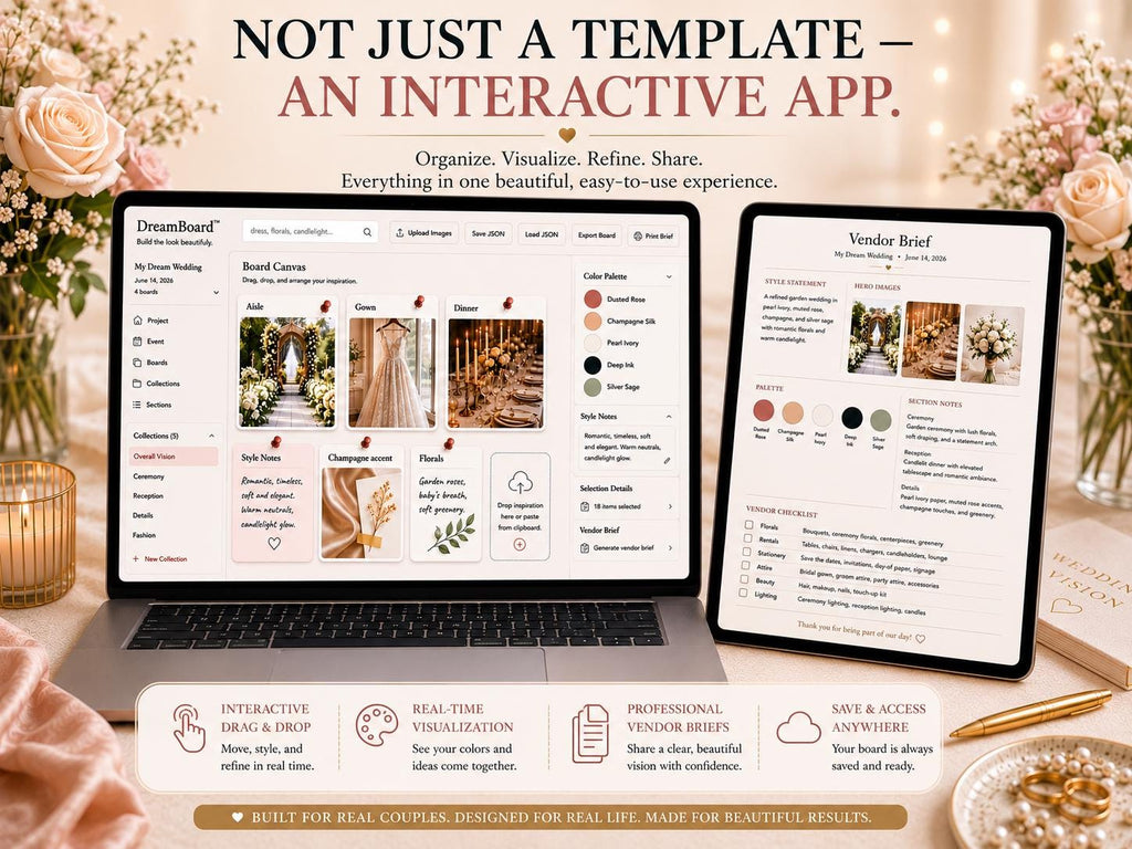 DreamBoard™ wedding vision board offline HTML mini app feature screen 9