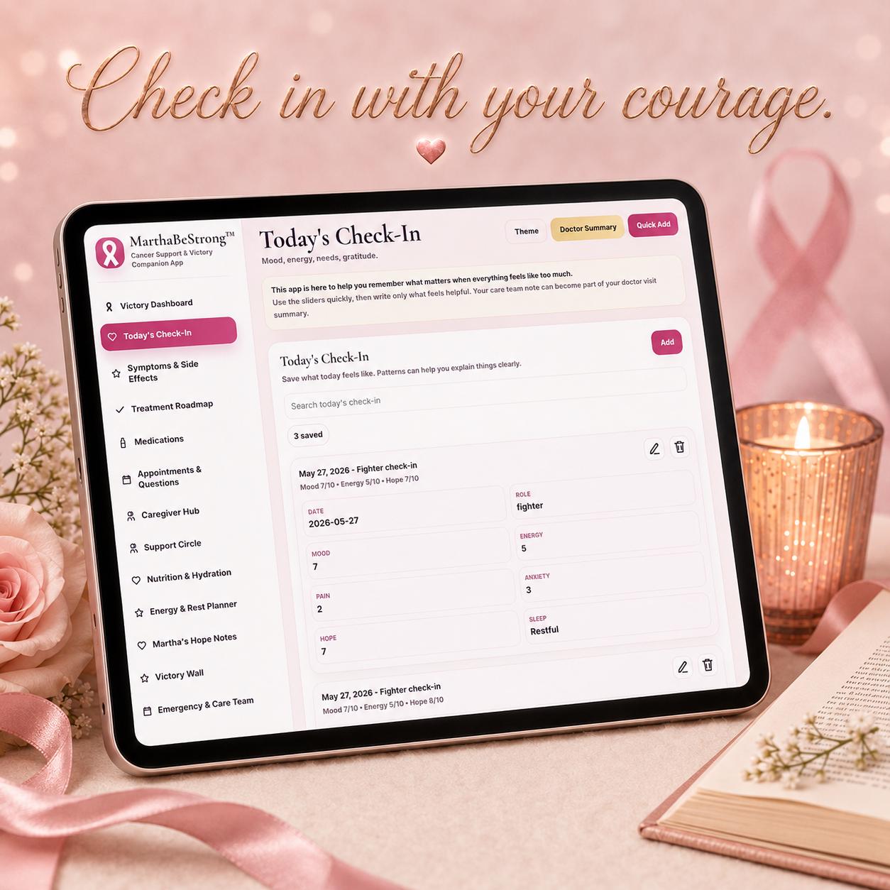 MarthaBeStrong cancer support offline HTML mini app feature screen 3
