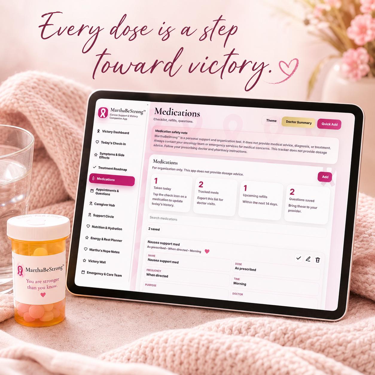 MarthaBeStrong cancer support offline HTML mini app feature screen 6