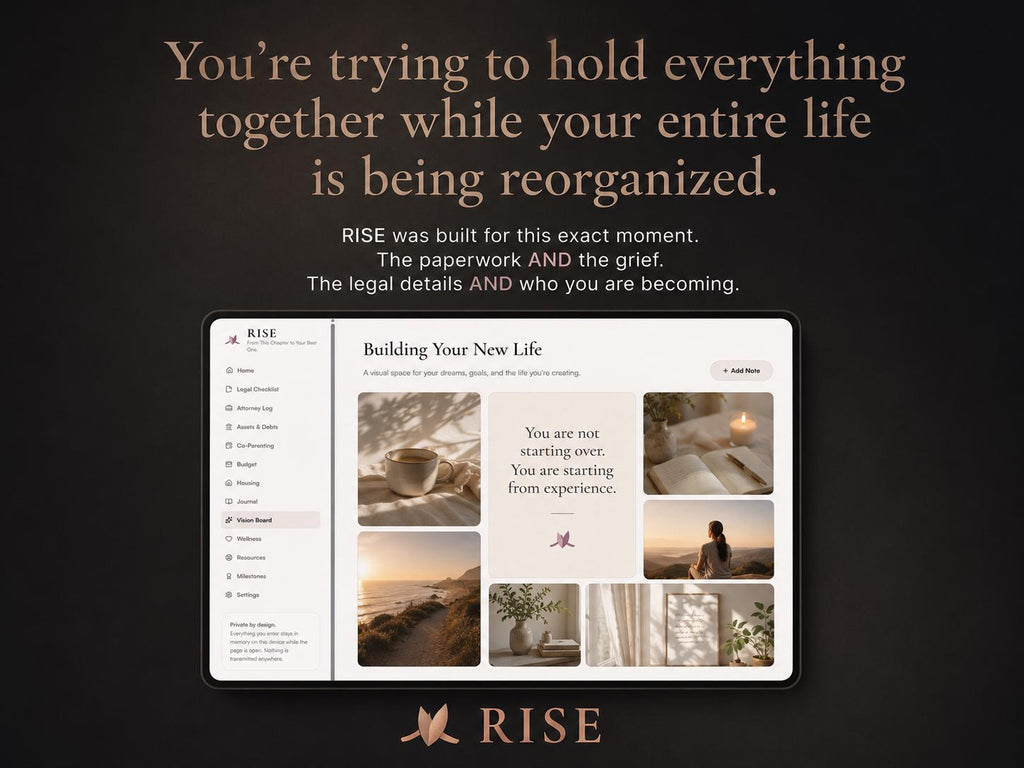 RISE divorce planning offline HTML mini app feature screen 2