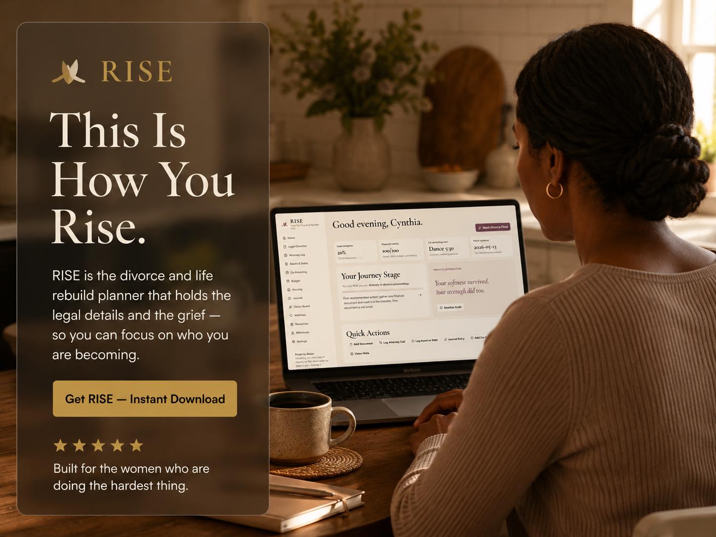 RISE divorce planning offline HTML mini app feature screen 10