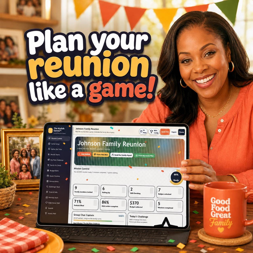 The Kinfolk Games™ family reunion planning offline HTML mini app dashboard