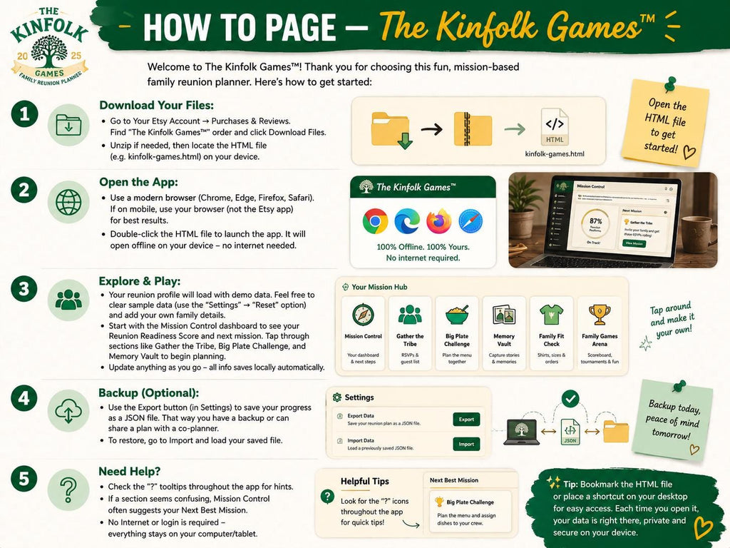 The Kinfolk Games™ family reunion planning offline HTML mini app feature screen 10