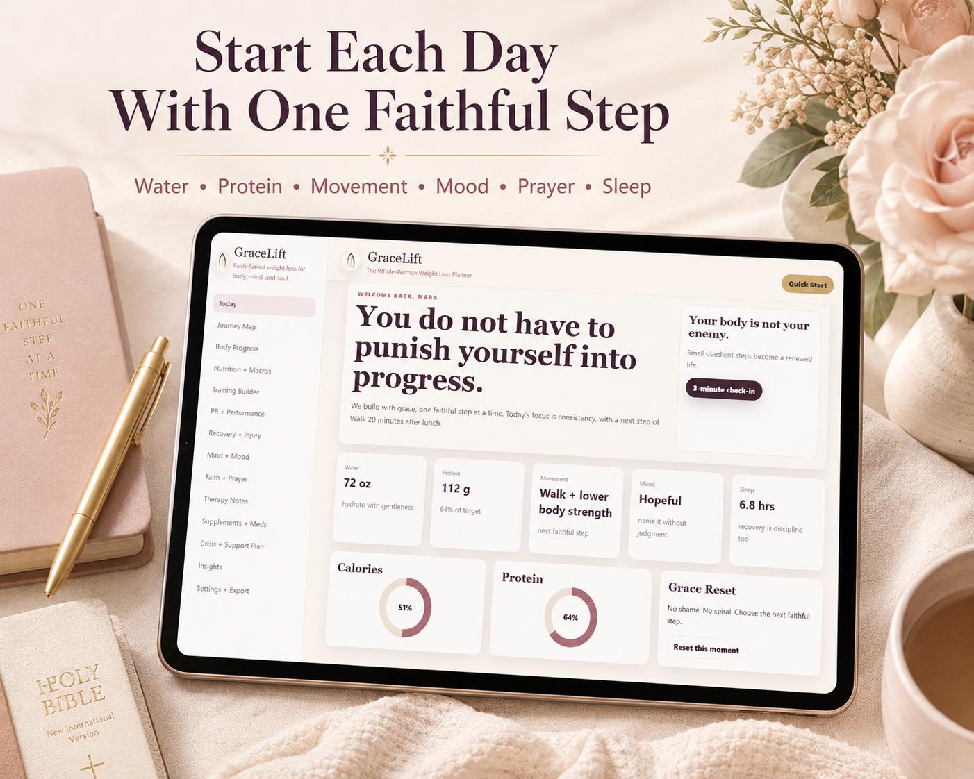 GraceLift faith-based wellness offline HTML mini app feature screen 3