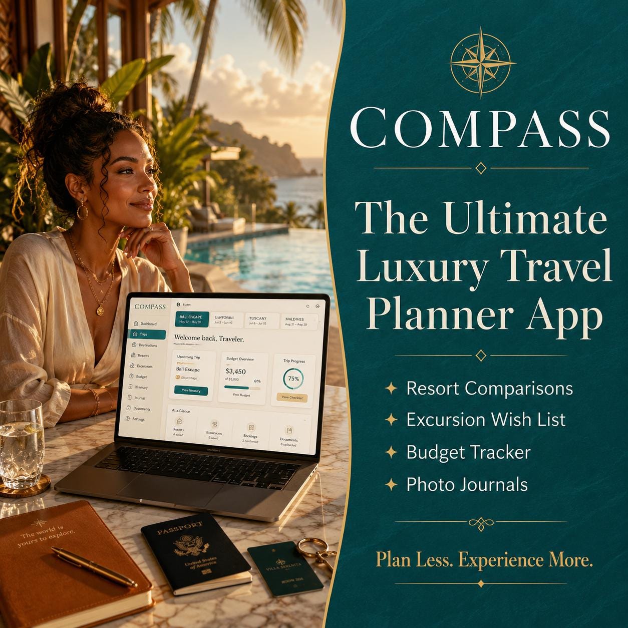 COMPASS luxury travel planning offline HTML mini app dashboard
