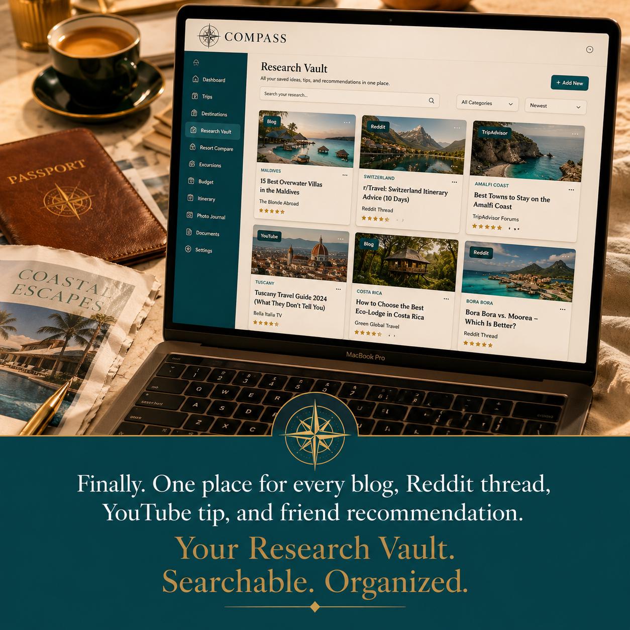 COMPASS luxury travel planning offline HTML mini app feature screen 2