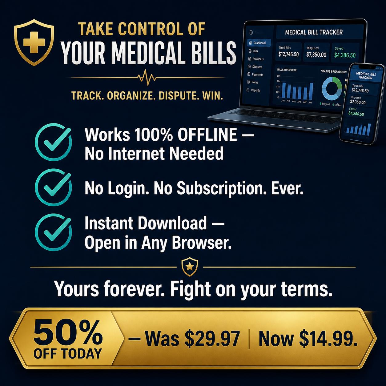 MedBill Fighter™ medical bill management offline HTML mini app feature screen 9