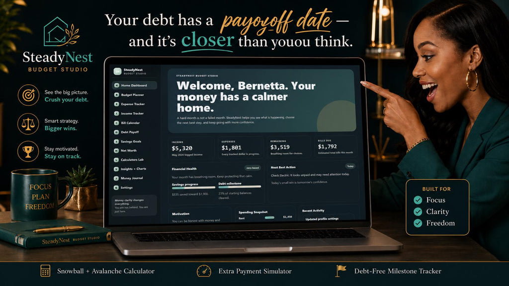 SteadyNest Budget Studio budget planning offline HTML mini app feature screen 3