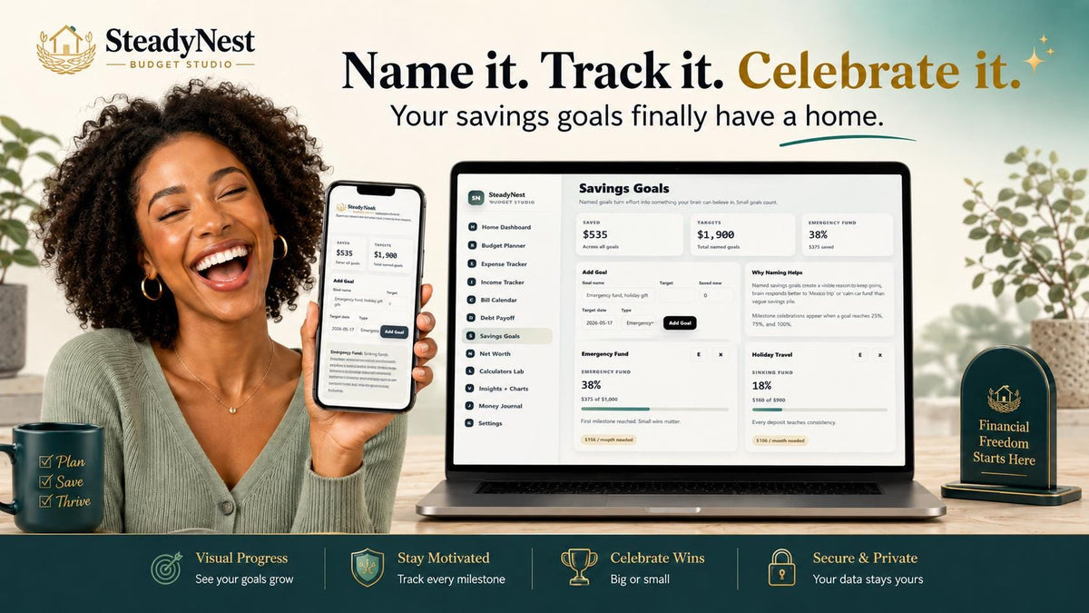 SteadyNest Budget Studio budget planning offline HTML mini app feature screen 4