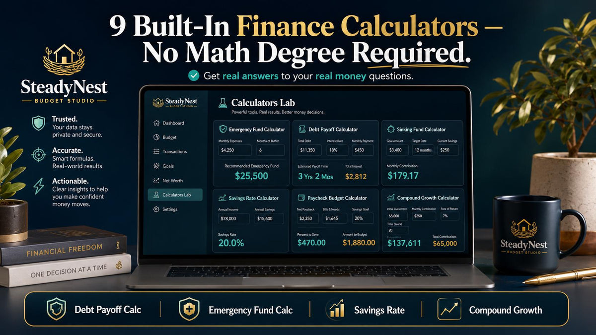 SteadyNest Budget Studio budget planning offline HTML mini app feature screen 5