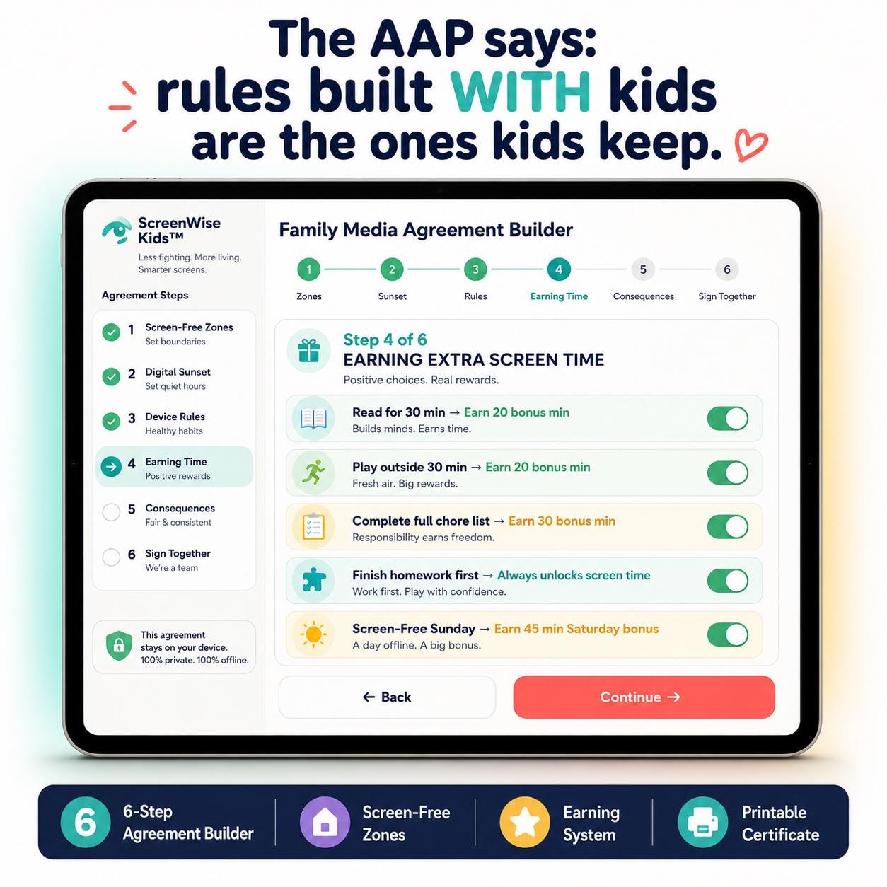 ScreenWise Kids™ screen time management offline HTML mini app feature screen 2