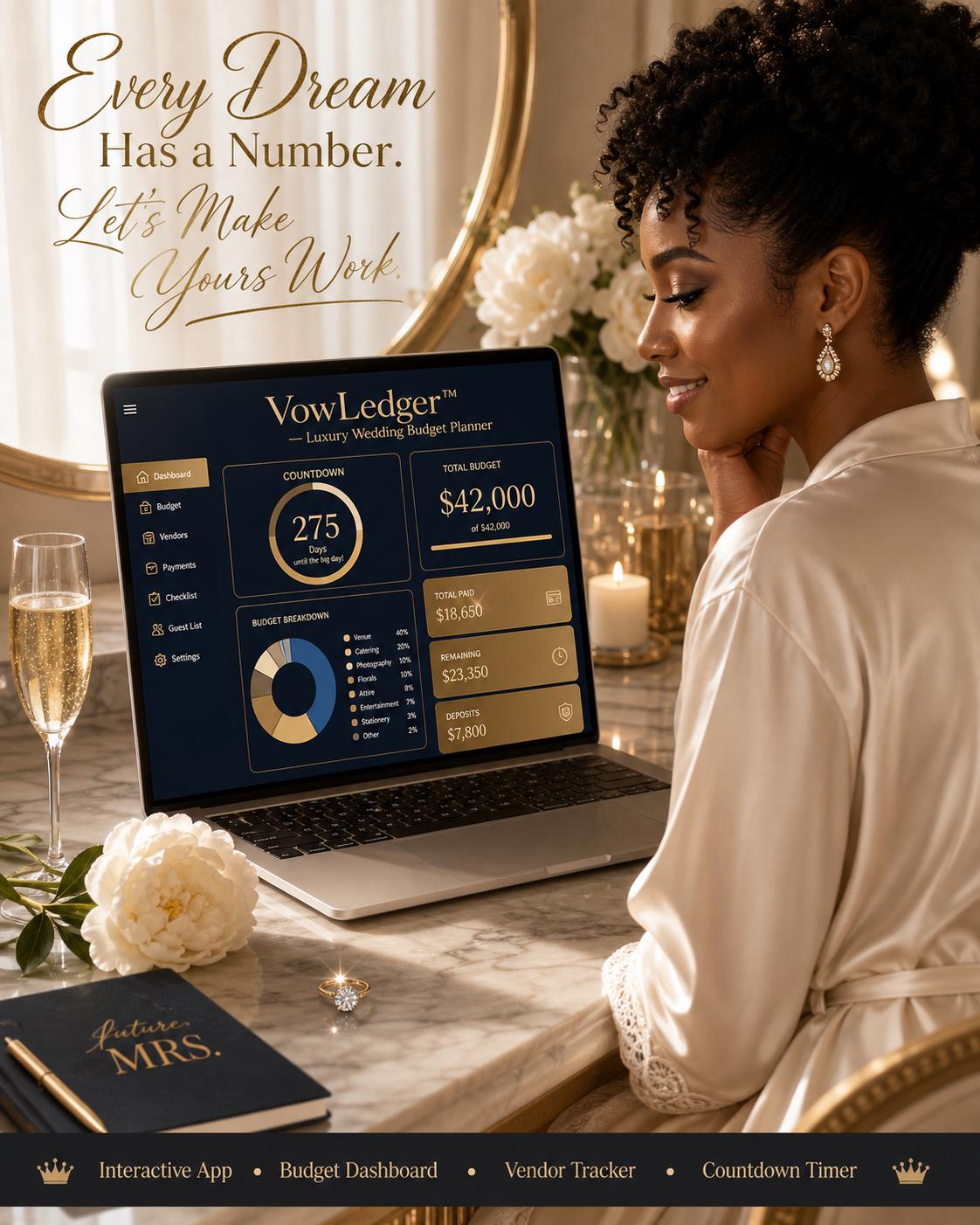 VowLedger™ wedding budgeting offline HTML mini app dashboard