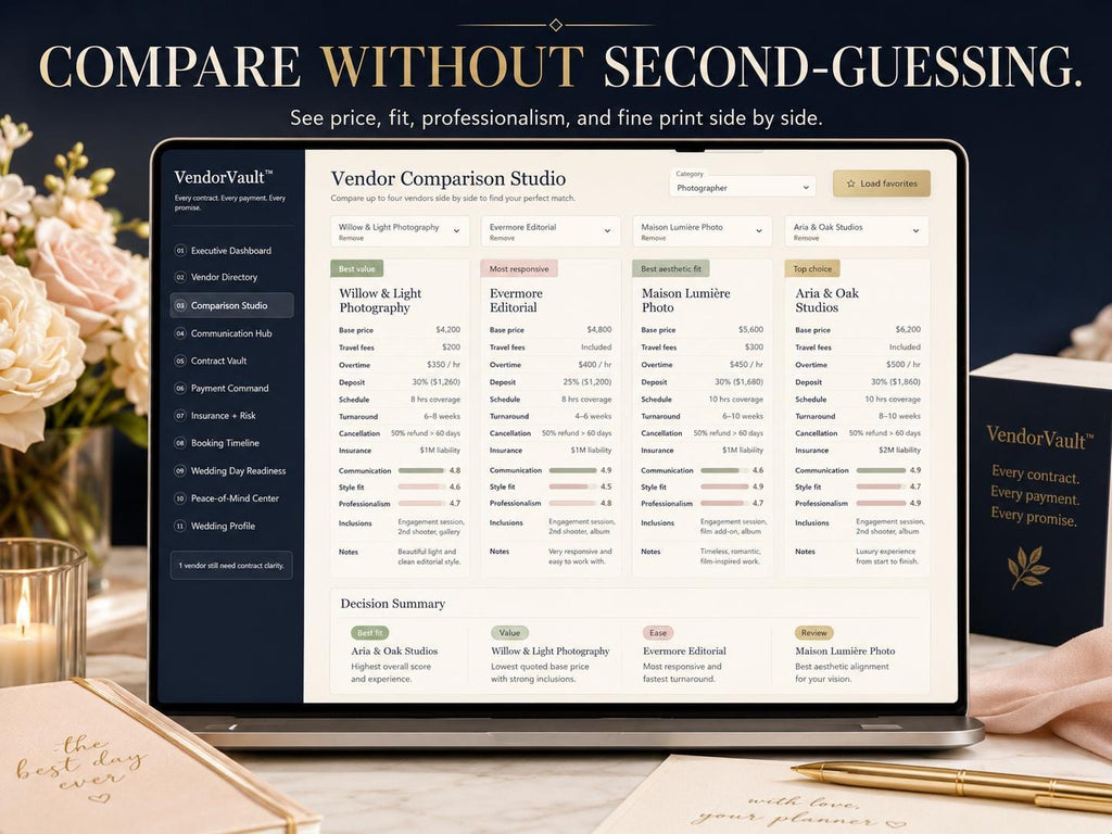 VendorVault wedding vendor management offline HTML mini app feature screen 4